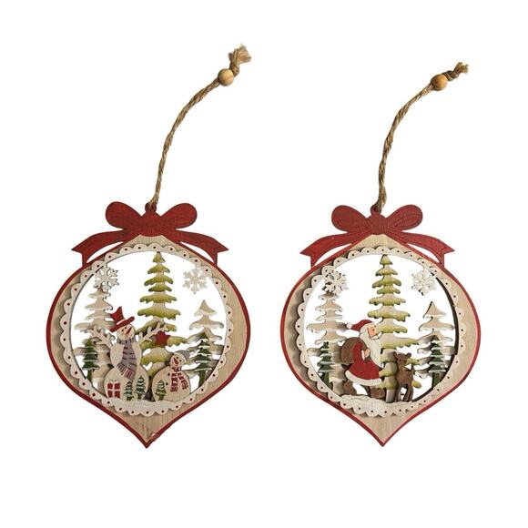 Target Other - Ganz Christmas Wooden Laser Cut Ornaments Round Santa & Snowman